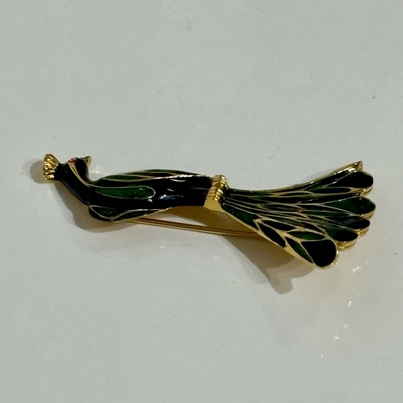 Vintage Rare D”Orlan Enamel Peacock Gold tone Brooch - Picture 6 of 10